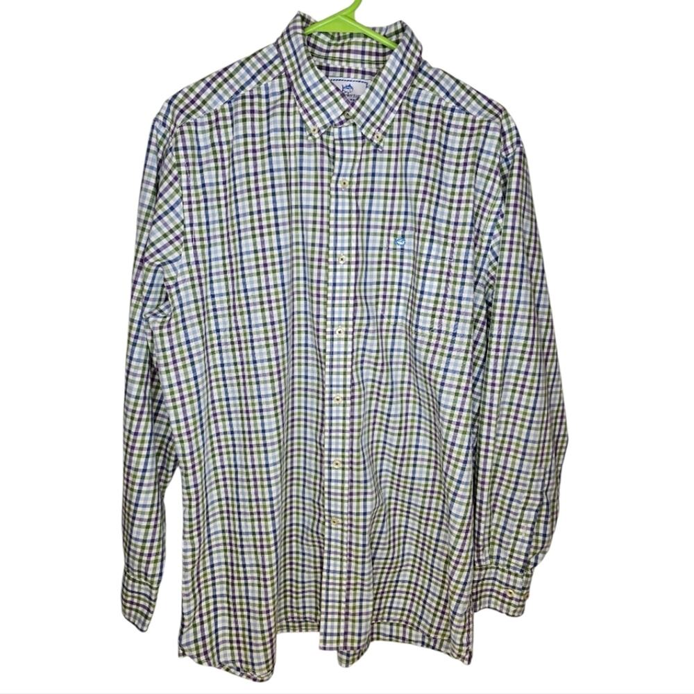 Southern Tide Classic Fit Checkered Button Up Long Sleeve Shirt Large